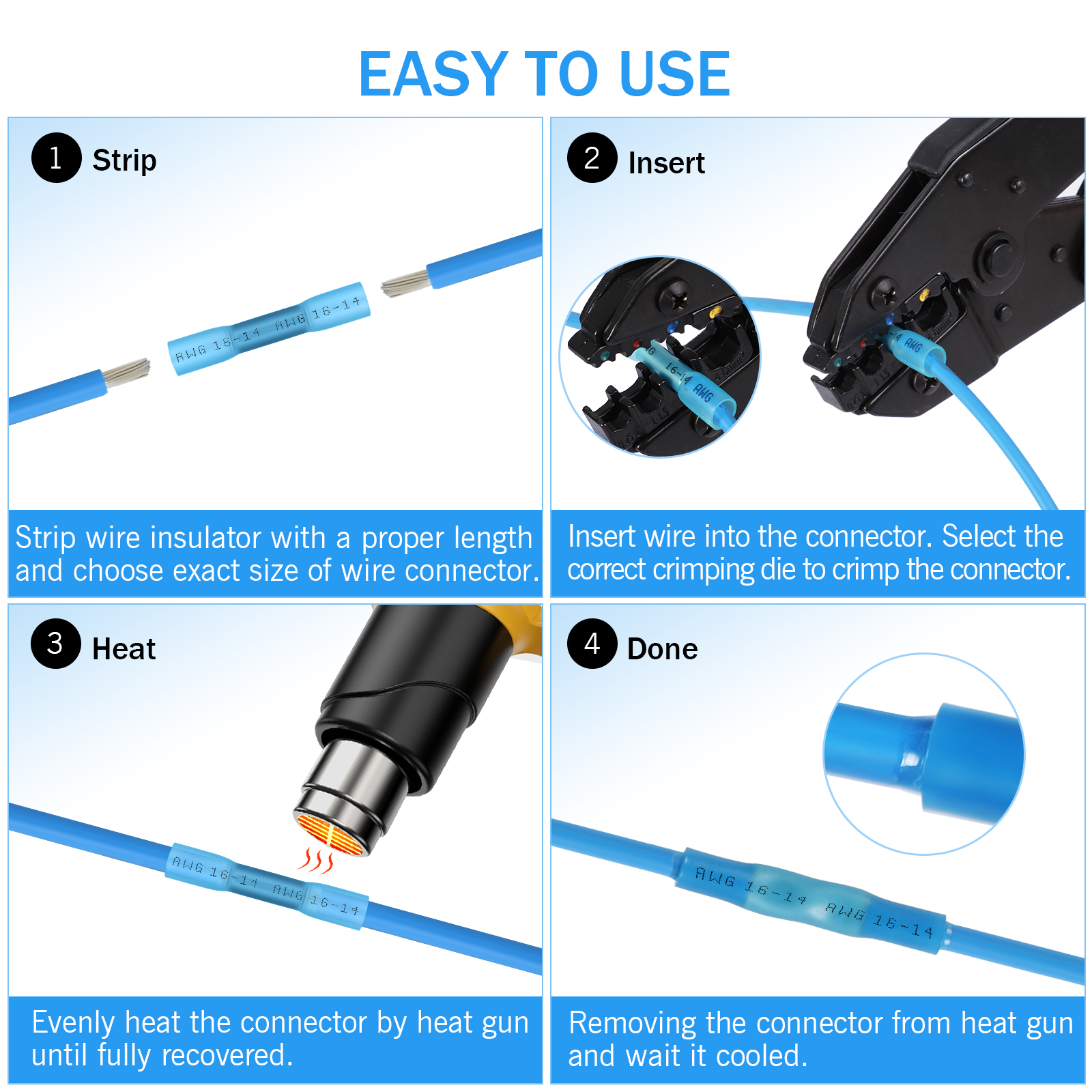 Kuject 200 Stuks soldeer verzegeling draad connector kit. Waterdichte soldeer verzegeling butt-terminal geïsoleerde elektrische butt-terminals draadverbinding voor automobiel, marine, boot